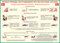 Таблица "Порядок действий при ранениях и термических ожогах" (100х140 сантиметров, винил) - fgospostavki.ru - Сергиев Посад