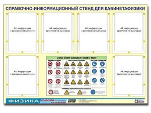 Стенд информационный "Правила техники безопасности в кабинете физики" (80х110, 6 карманов) - fgospostavki.ru - Сергиев Посад