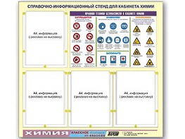 Стенд информационный "Правила техники безопасности в кабинете химии" (80х75, 4 кармана) - fgospostavki.ru - Сергиев Посад